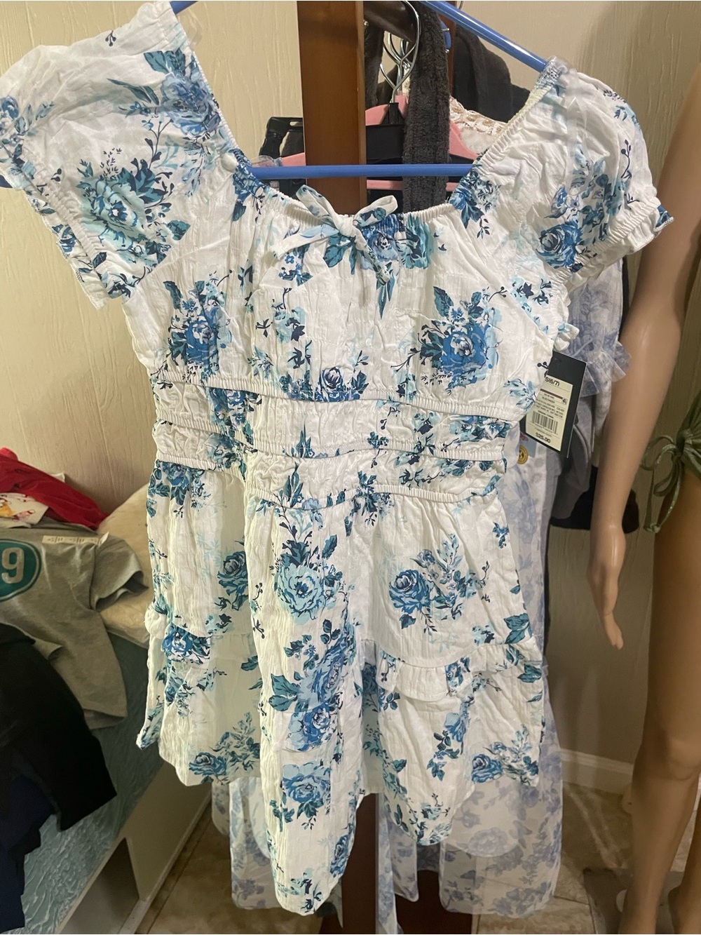 Target White Dress with Blue Floral Print